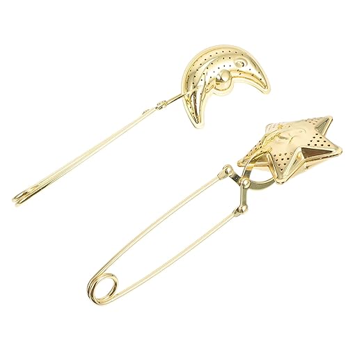 2pcs Golden Tea Infuser Strainer, Stainless Steel Loose Leaf Tea Filter with Handle, Moon and Star Shaped, for Home, Tearooms, Restaurants, Offices