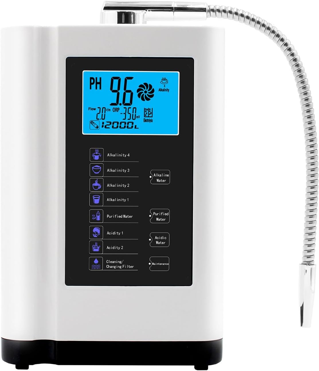 COYEUX Alkaline Acid Water Machine, Water Ionizer, 3.5-10.5 Ph 7 Modes, 600 to -500 Mv, 8000 litres Per Filter, Auto-Cleaning