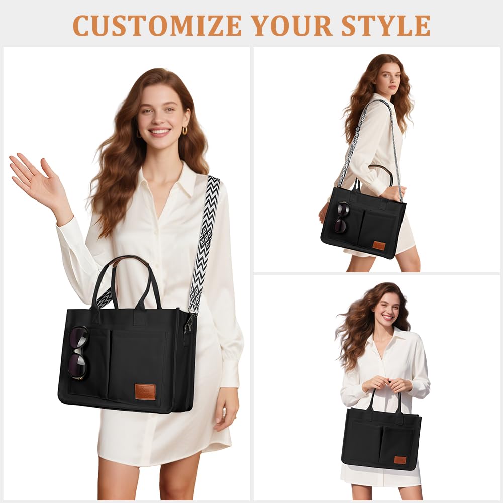 Aucuu Canvas Tasche Damen, Große Handtasche mit 2 Verstellbaren Schultergurten, Arbeitstasche Schultertaschen, 15,6 Zoll Laptop Tasche, Tote Bag Damen, Umhängetasche für Schule Arbeit Reise
