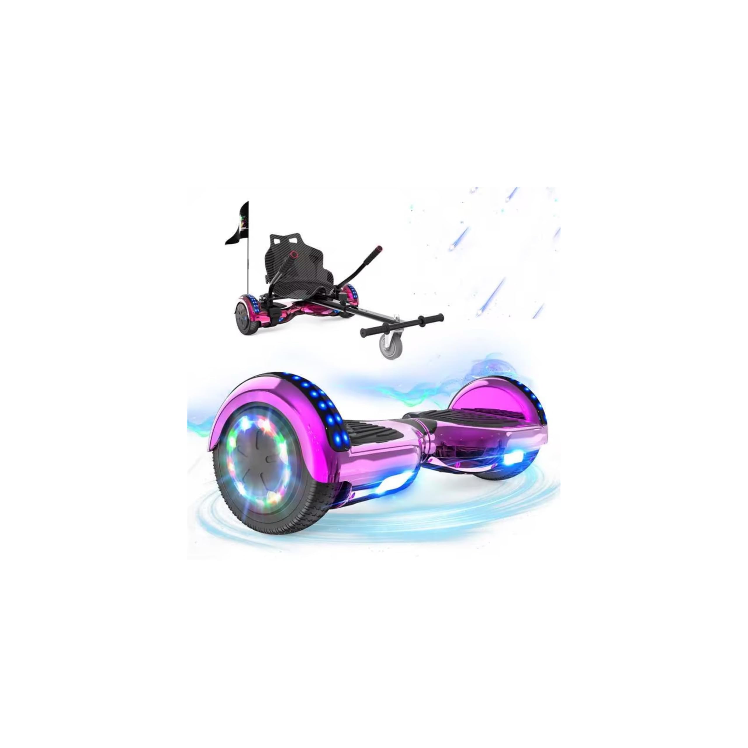 RCB Hoverkart Gyropode Hoverboard Kart pour Enfant et Adulte, Hoverboard et Kart avec Bluetooth-Musique/LED-Roue Clignotante, Cadeau pour Enfants