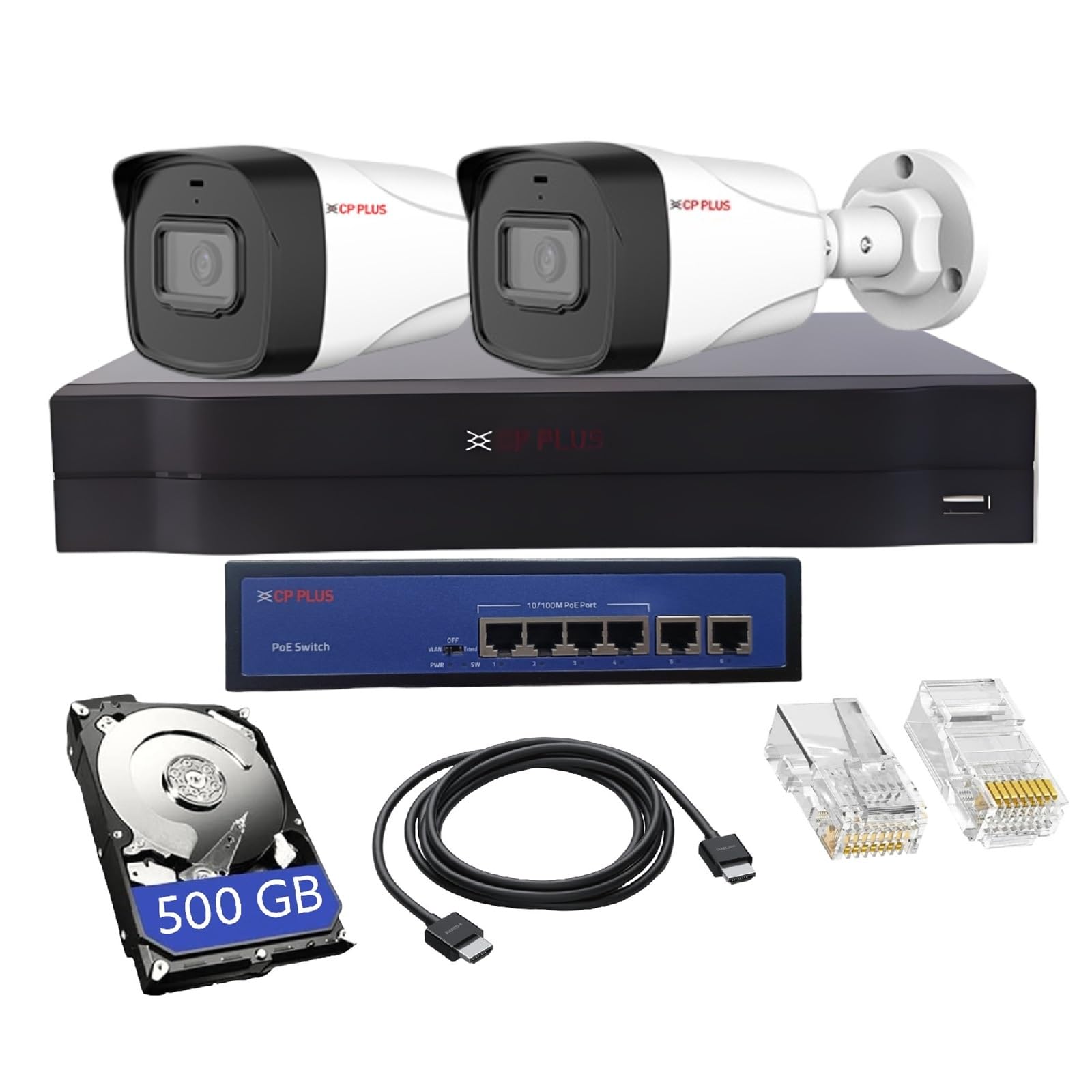 CP PLUS 4 Channel Full HD NVR with 2X 2 MP Built-in Audio Mic Indoor Wired IP CCTV Cameras, Motion Detection, 4 Port PoE, 500GB HDD, RJ45 Connector (Without CAT6 Cable) - White-picture-34