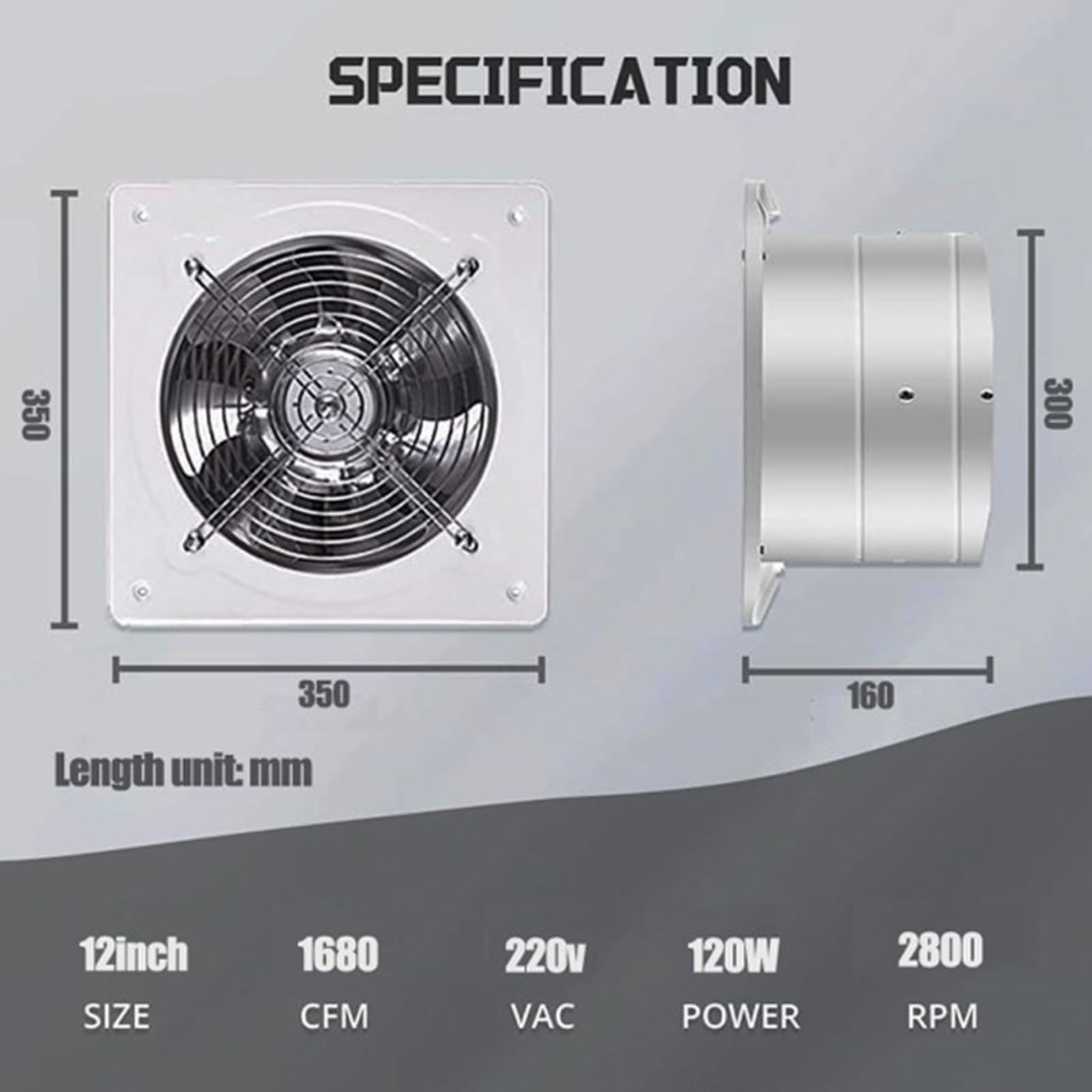 220v,12 INCH,YXINHONGYUE Wentylator łazienkowy 10 cali z regulacją prędkości wodoodporny IP44 niski poziom decybeli wentylator wyciągowy HVAC 220 V do toalety z wentylatorem osiowym, przez ścianę