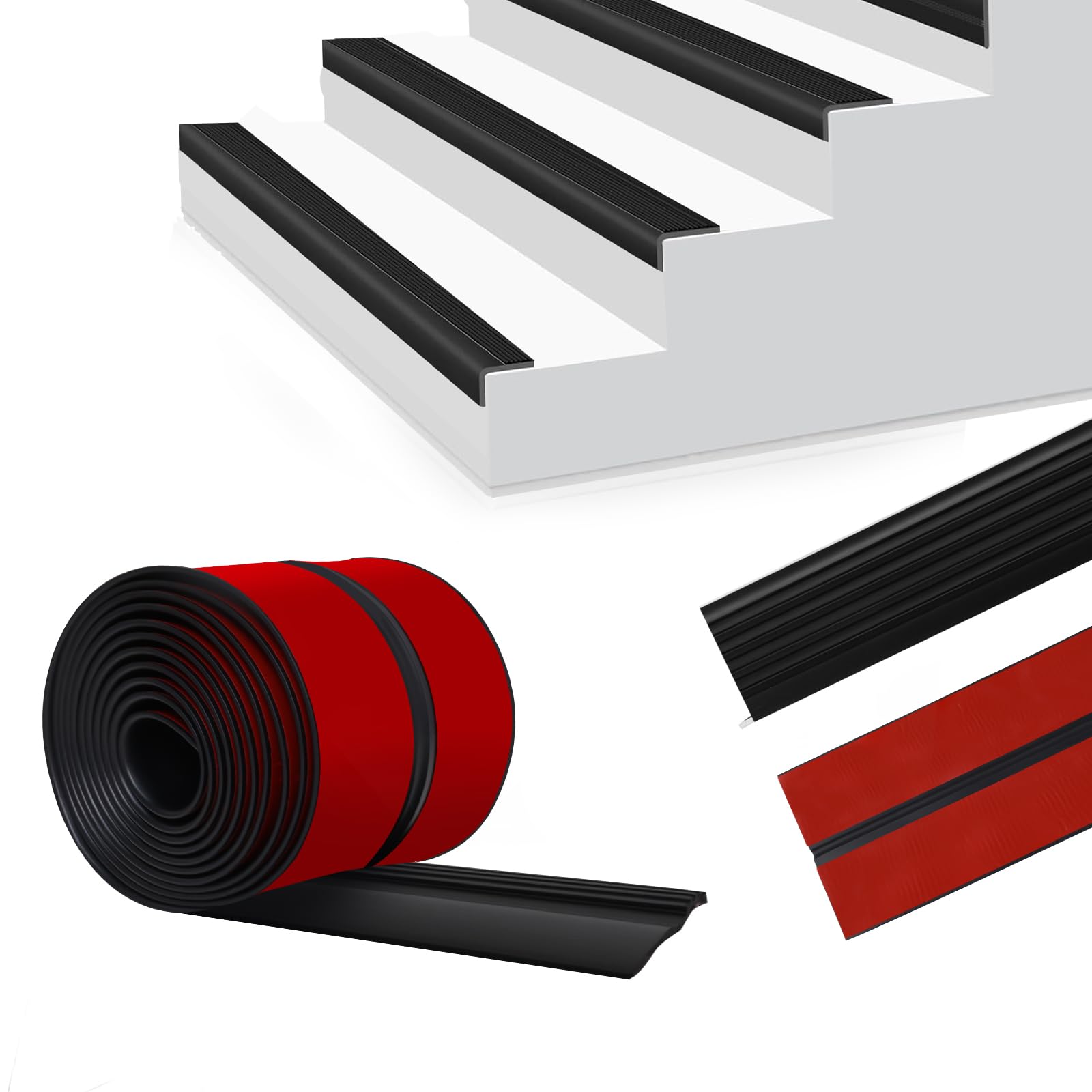 SDLDEER 3 Meters Stair Nosing Edge Trim, 48mm Width Stair Treads Anti Slip Nosing Self Adhesive Staircase Step Edge Protector Flexible Rubber Edging Strip for Outdoor Indoor Floors(Black)