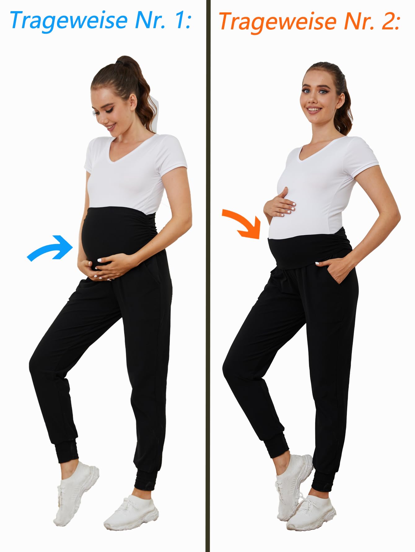 PARNIXS Set di due pezzi premaman Basic Stretch Design con tasche Leggings morbidi per mamme attive pantaloni da yoga - Abbigliamento tutto l'anno