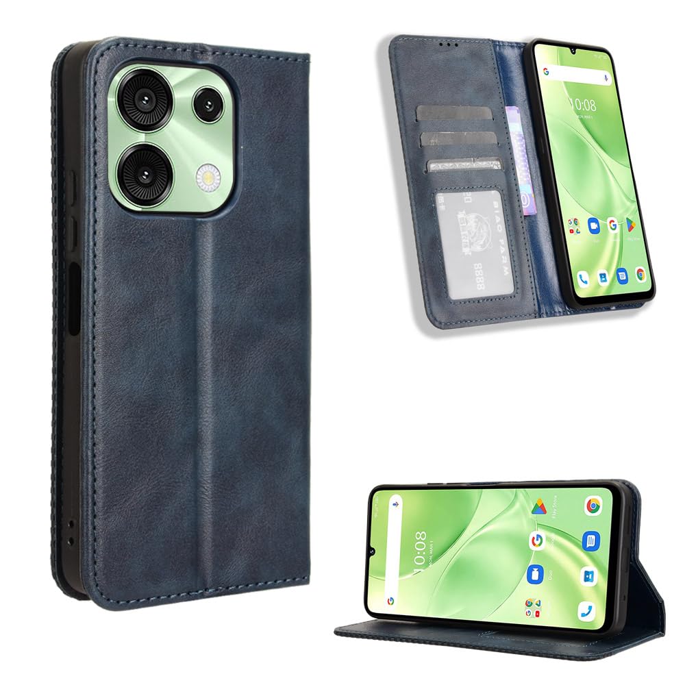 Coque Umidigi Note 90 portefeuille bleu pour déplacements quotidiens étui cuir rabat