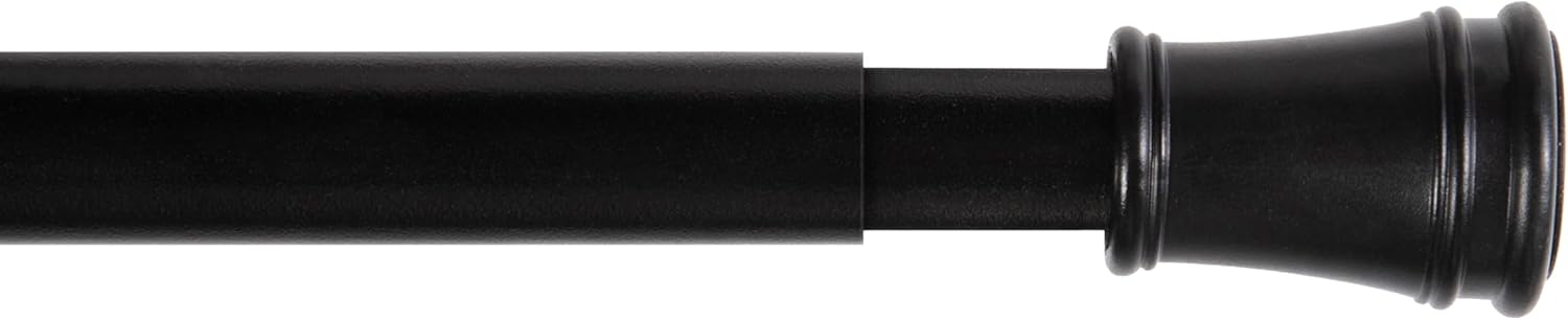 Kenney KN634 Rogers Twist & Fit No Tools Easy to Install Tension Curtain Rod, 28-48" Adjustable Length, Black Finish, 5/8" Diameter Steel Tube