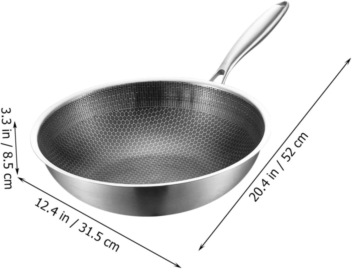 VALICLUD Stainless Steel Non-Stick Wok Pan Lid Heavy Duty Frying Pan for Induction and Gas Stoves Multi-Function Kitchen Cookware for Stir-Frying and Everyday Cooking