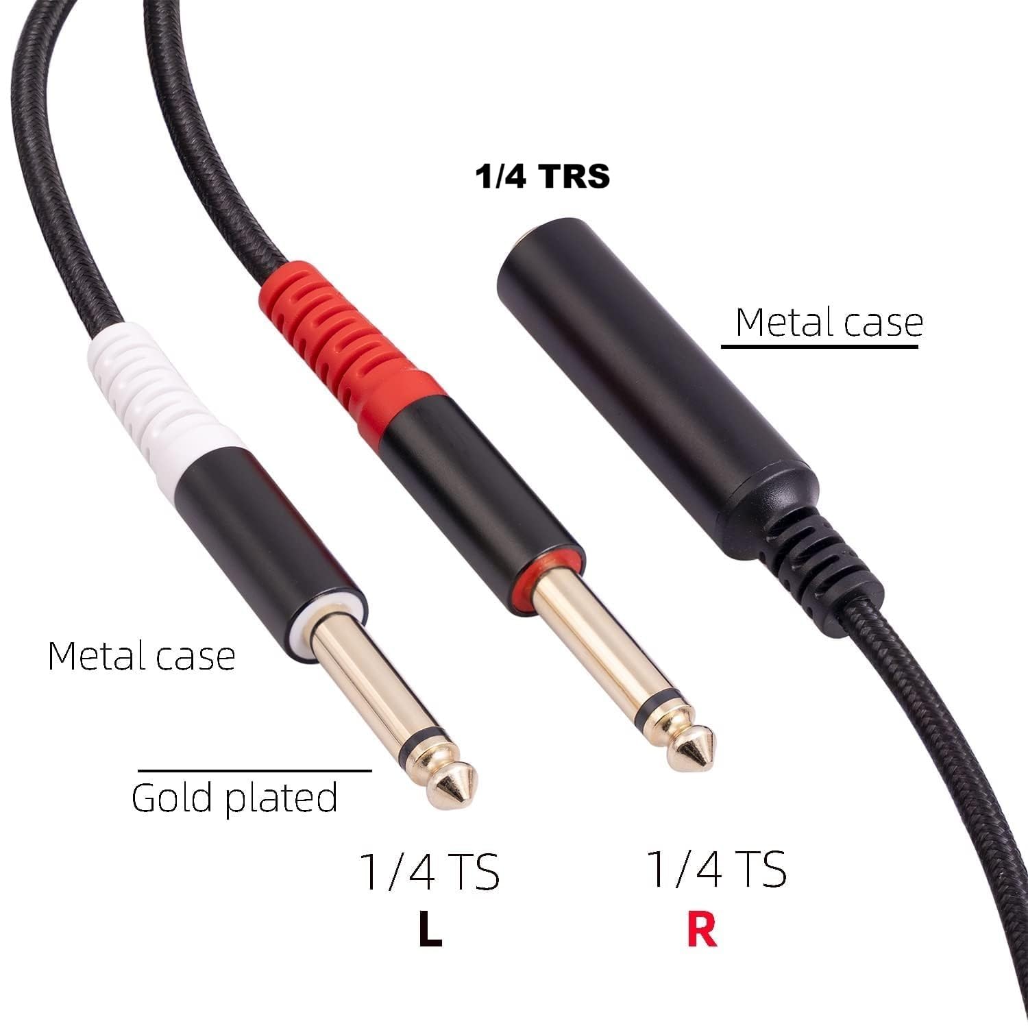 Confezione da 2 cavi breakout TRS da 1/4 da 3,5 m, adattatore splitter a Y, 6,35 mm TRS femmina a doppio jack TS mono maschio da 6,35 mm, per chitarra o mixer con uscita jack