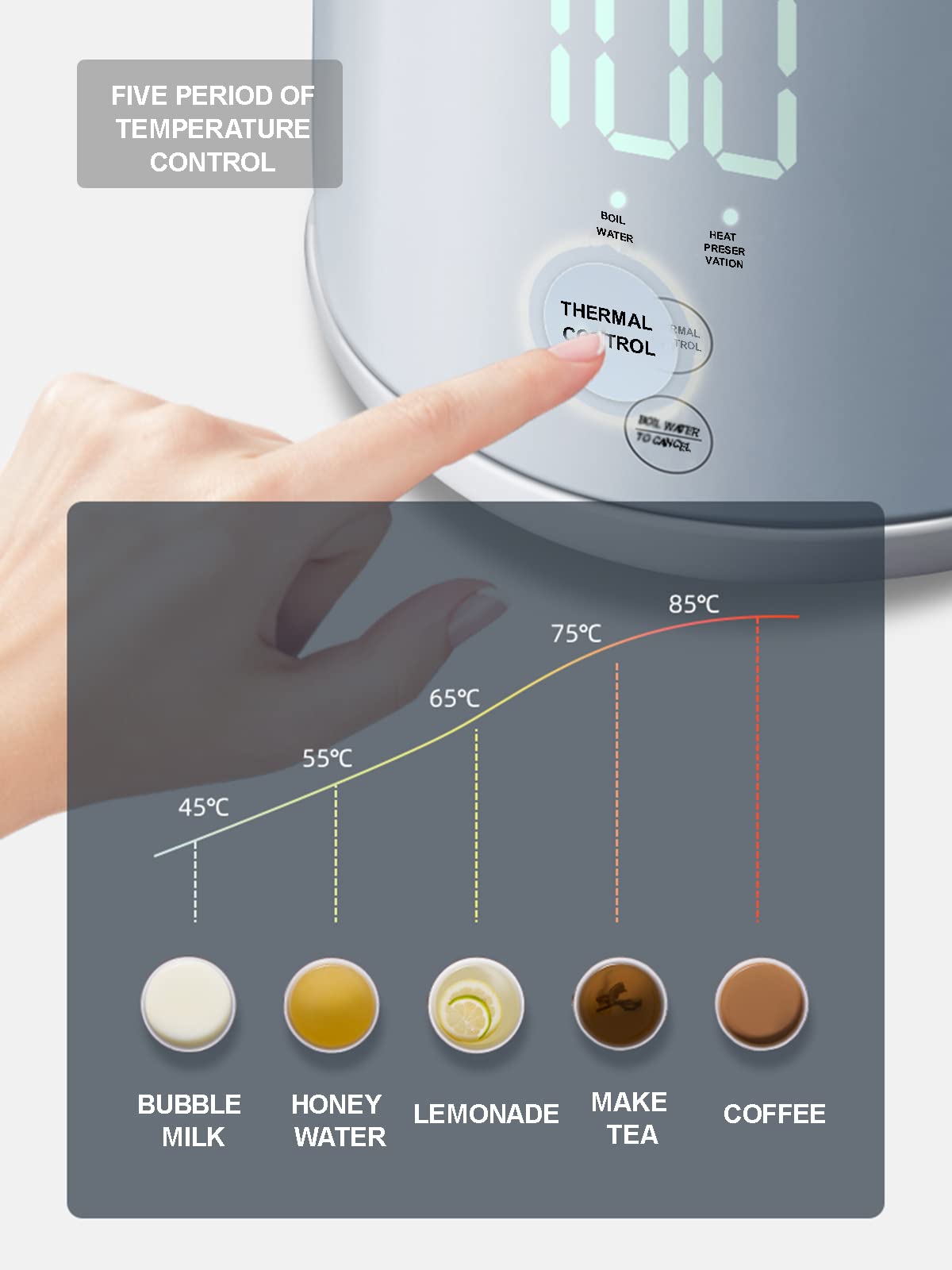 Hervidor Eléctrico Portátil Hervidor Eléctrico de Agua Luz Indicadora Led, Función de Mantener Caliente, 1.6L, Control de Temperatura