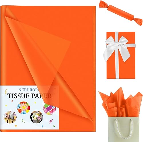 Miniatura 2 de NEBURORA Papel de seda naranja para bolsas de regalo, 60 hojas de papel de seda naranja a granel de 14 x 20 pulgadas, papel de embalaje naranja