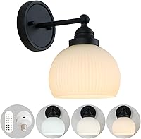 Vista 1 de HEQIQEH Lámpara de pared vintage recargable con pilas con control remoto, pantalla de vidrio blanco acanalado regulable para montaje en pared