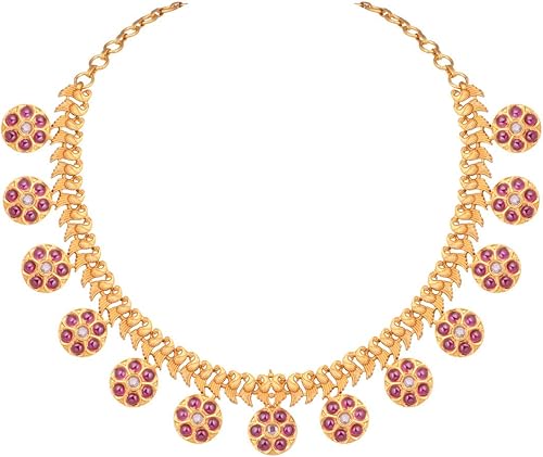 Vista 4 de Aheli Beautiful Indian Traditional Temple Jewelry Gift for Women Paisley Design Crafted Beaded Necklace Earrings Set