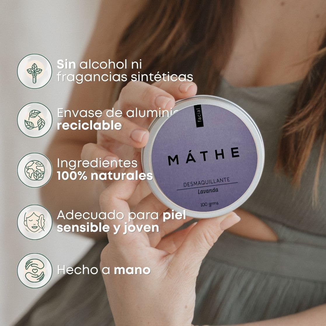 Bálsamo Desmaquillante Natural de Lavanda — Fortalece Pestañas y Elimina Maquillaje Waterproof — Piel Sensible (100 g)