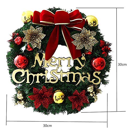Bkrdty Weihnachtskranz 30cm Türkranz Weihnachten mit Merry Christmas Glocken Ball Bowknot für Haus-tür-Wand Weihnachten Dekoration