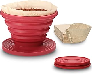 Collapsible Coffee Drip Dripper Easy Red Manual Coffee Brew Maker with 80 Pieces Unbleached Paper Filters Paper Coffee Fil...