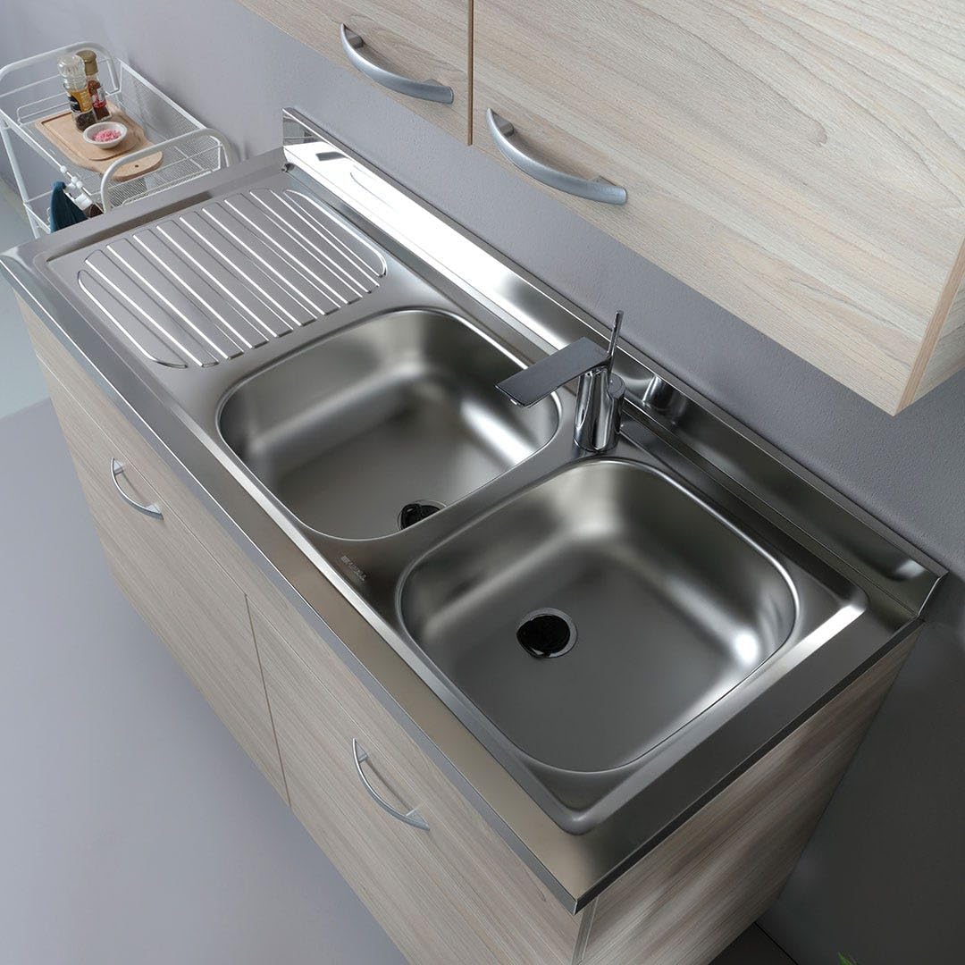 Cucina in Kit 120 cm Olmo con Mobile Sottolavabo e Pensile con 3 Ante - Design Naturale