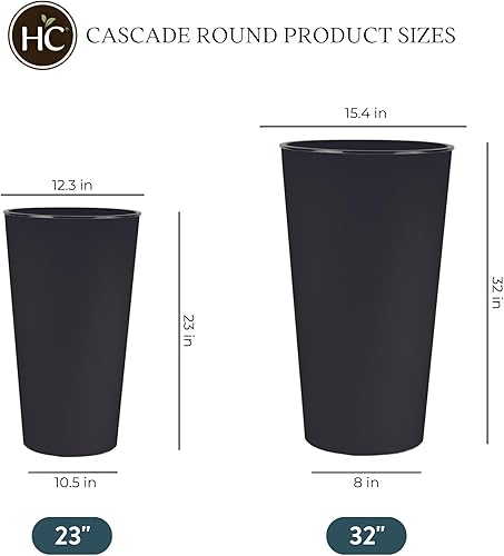 Miniatura 4 de The HC Companies Maceta redonda alta en cascada de 23 pulgadas de alto para exteriores, maceta ligera con autorriego, color negro mate