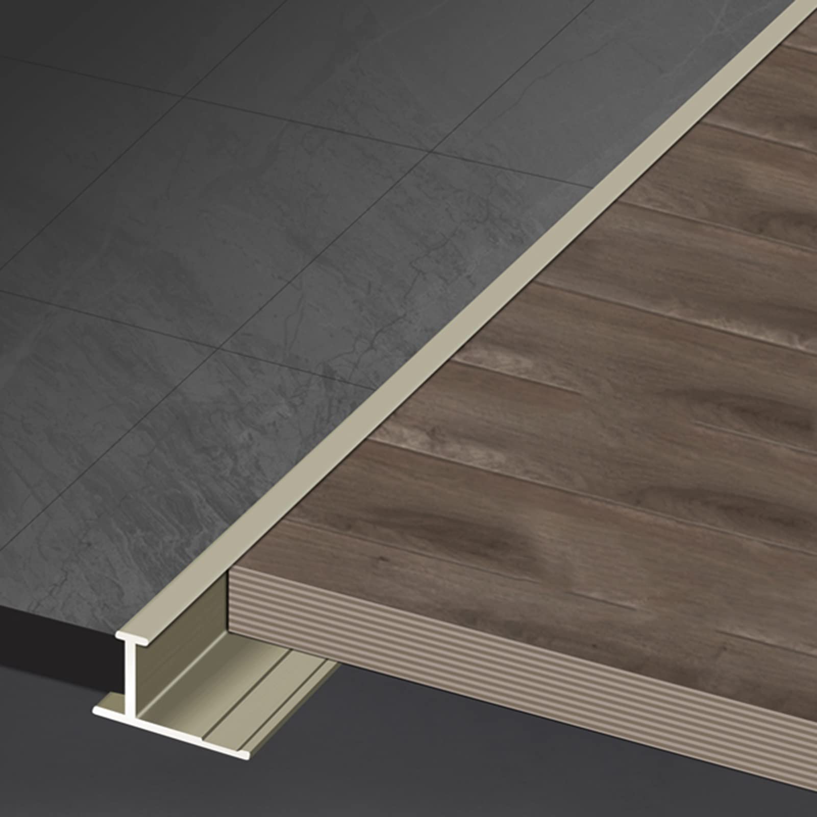 Remys Champagne Wood To Laminate Gap Covering Joining Strips,T-Shaped Flooring Transition Strips Wood To Tile, Aluminum Alloy Seam Cover, Gap Connecting(Champagne)