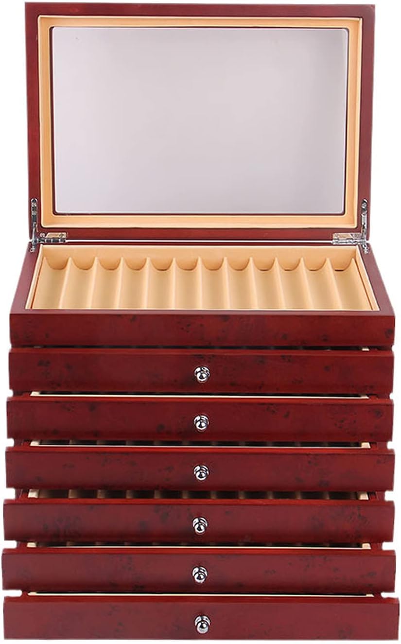 Scatola organizer per penne stilografiche a 7 strati, 78 scomparti, in legno, con coperchio in vetro, vassoio portaoggetti per collezione di penne