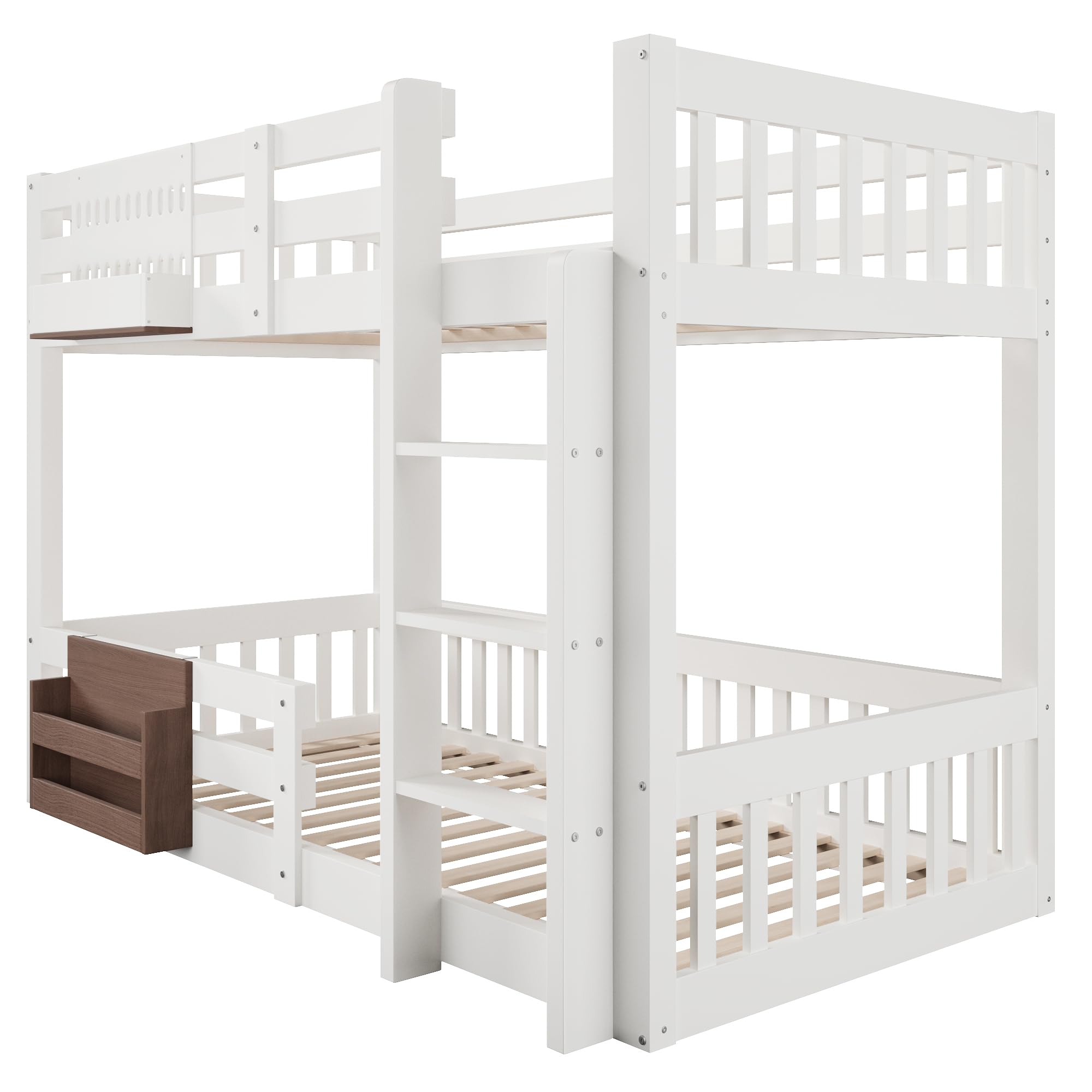 Kinderbett Etagenbett 90x200cm,für 2 Kinder Hochbett,mit Treppe und Aufbewahrungsfächer,mit Rausfallschutz und Lattenrost,Ohne Matratze (90x200cm)