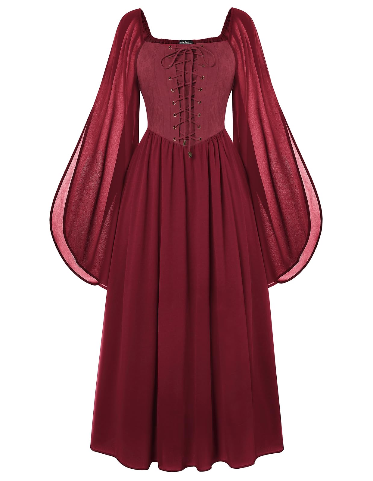 SCARLET DARKNESS Damen Renaissance Corsagenkleid Rockabilly Schlitzärmel Lace Up Swingkleid