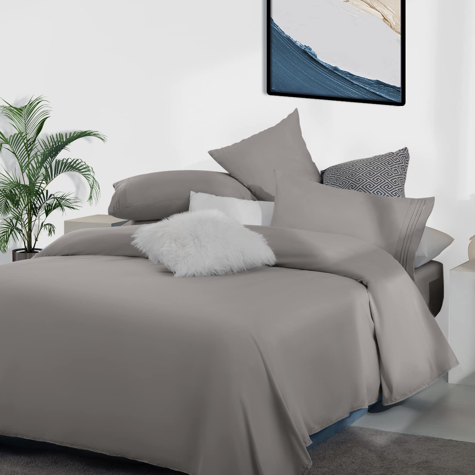 Queen Size Bed Sheets Set 6 Piece 100% Microfiber Polyester Extra 16-inch Deep Pocket Fitted Sheet Bedding Super Soft Comfortable,Cool Warm