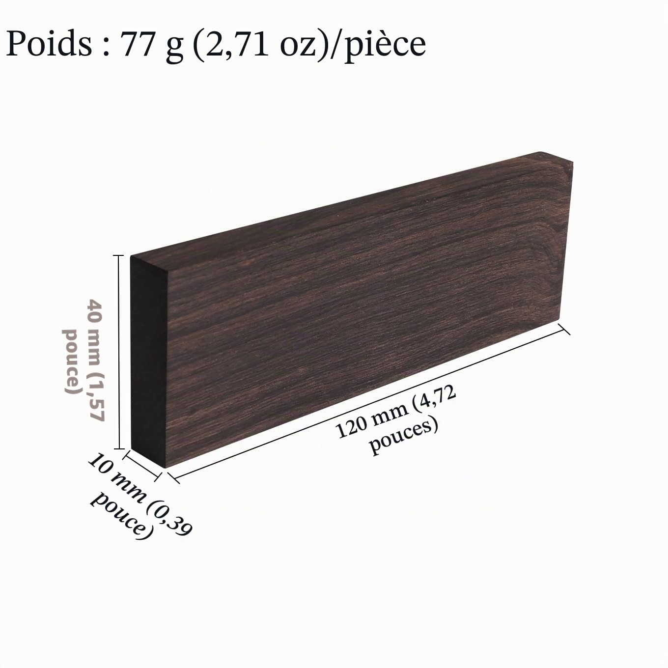 4 Pièces MX0126D Échelles de Couteau en Ébène Échelles de Poignée en Bois Lisse Bricolage Accessoires de Instrument de Musique Incrustations 120 X 40 X 10 Mm