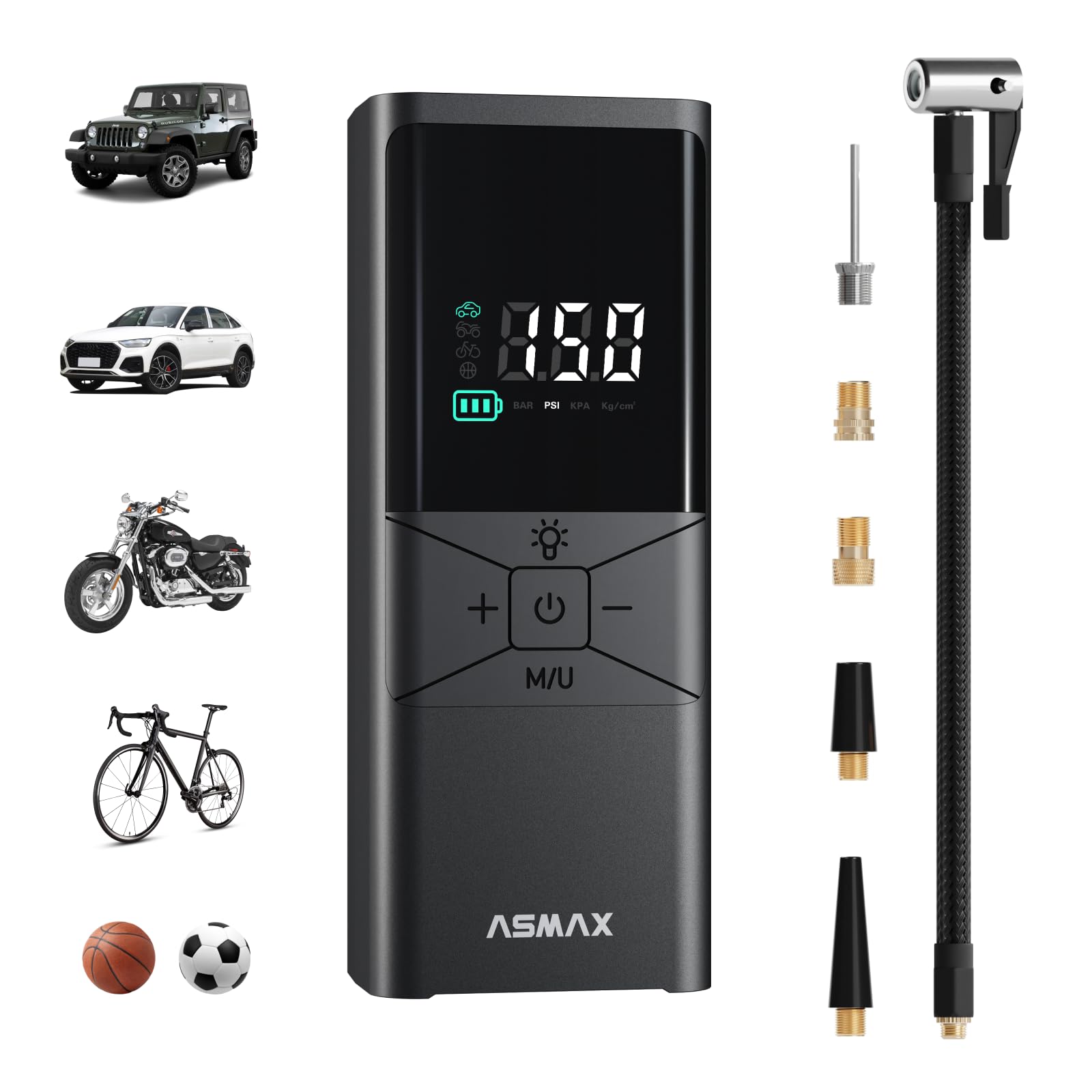 ASMAX T40 Compressore d'Aria Portatile 150 PSI con Batteria 6000mAh | Gonfiatore Elettrico Senza Fili, Display Digitale, Spegnimento Automatico e Luce LED, per Auto, Moto, Biciclette e Palloni