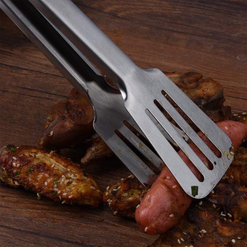 Pinzas de cocina, paquete de 2 (22,9 cm y 30,5 cm), pinzas de cocina de acero inoxidable premium con agarre de silicona libre de BPA, práctico utensilio para servir, barbacoa, buffet