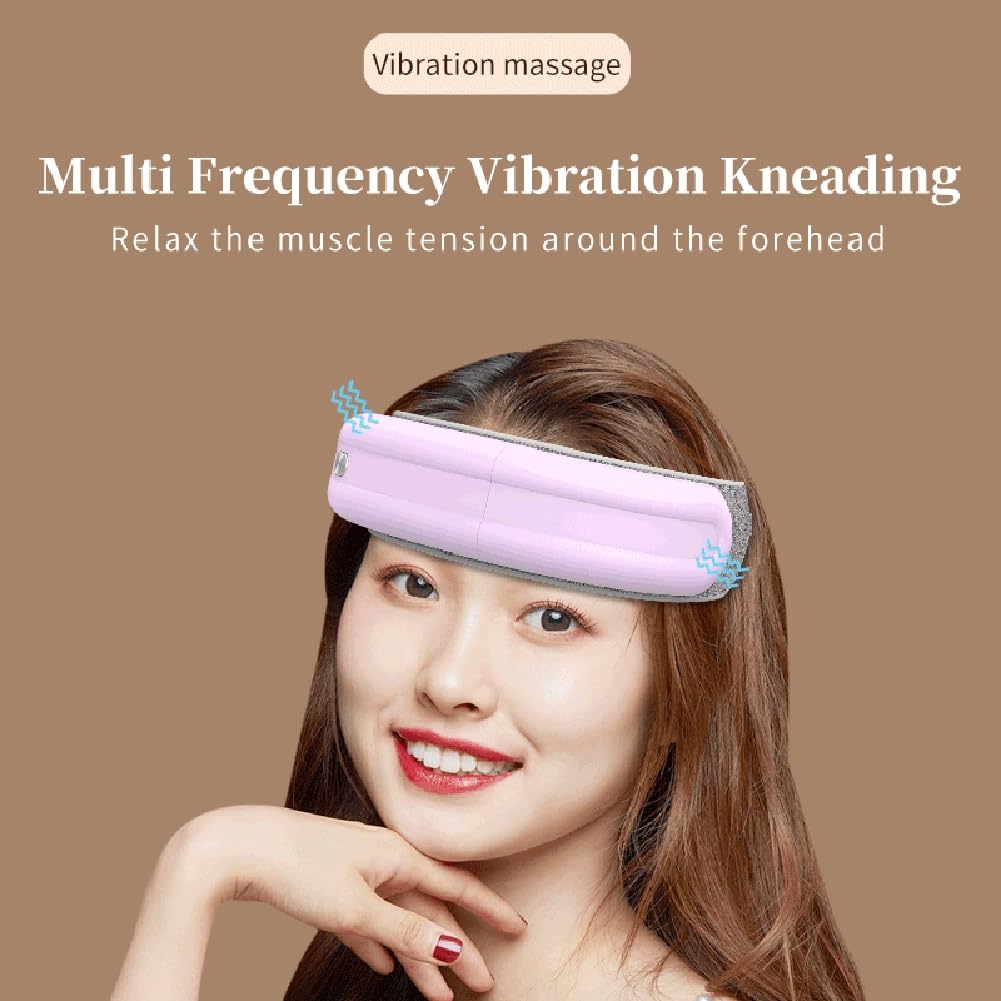 Masajeador de Cabeza EléCtrico, VibracióN, CompresióN Caliente, Masaje con Bolsa de Aire, Alivia el Dolor de Cabeza, Bluetooth, MúSica, Terapia de RelajacióN (Rosa)