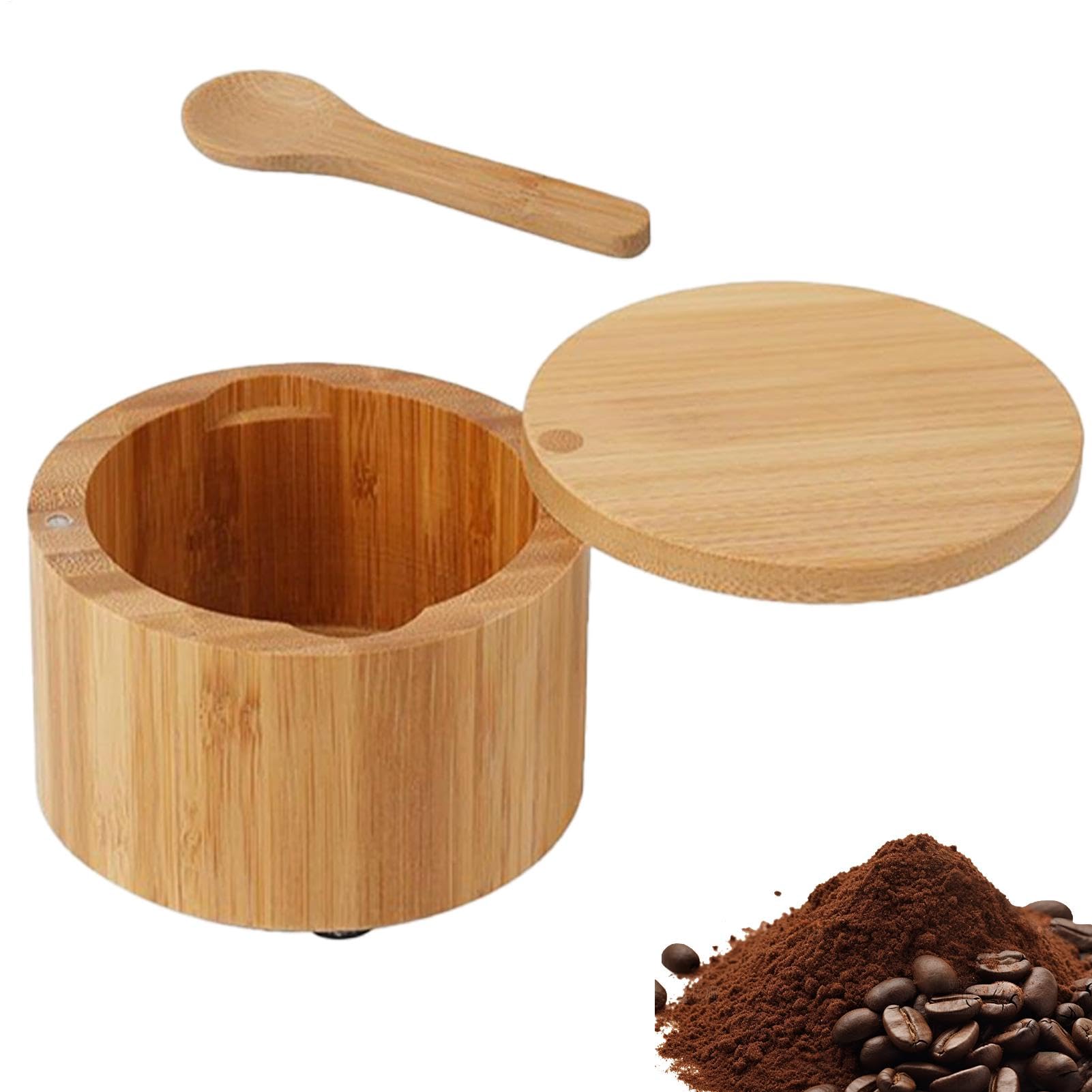 Generico Bodega de sal de madera de bambú, caja de sal de madera | Bodega de condimentos con cuchara - Tarro de cocina, cuencos de suger para restaurante y familia