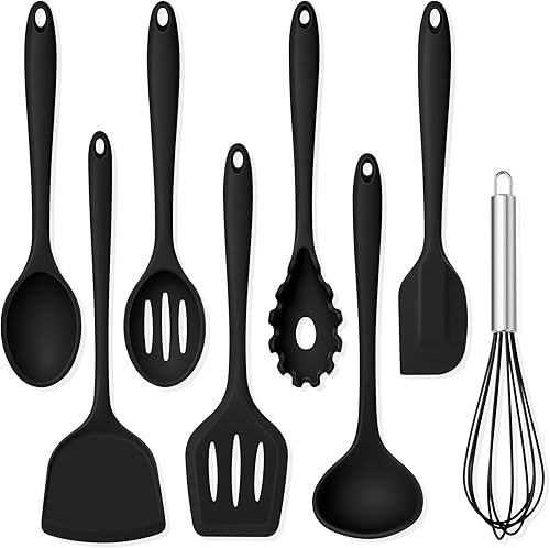 TeamFar 8 utensilios de cocina de silicona  Juego de utensilios de cocina de silicona resistentes al calor de 446 F, espátula, cuchara, batidor,