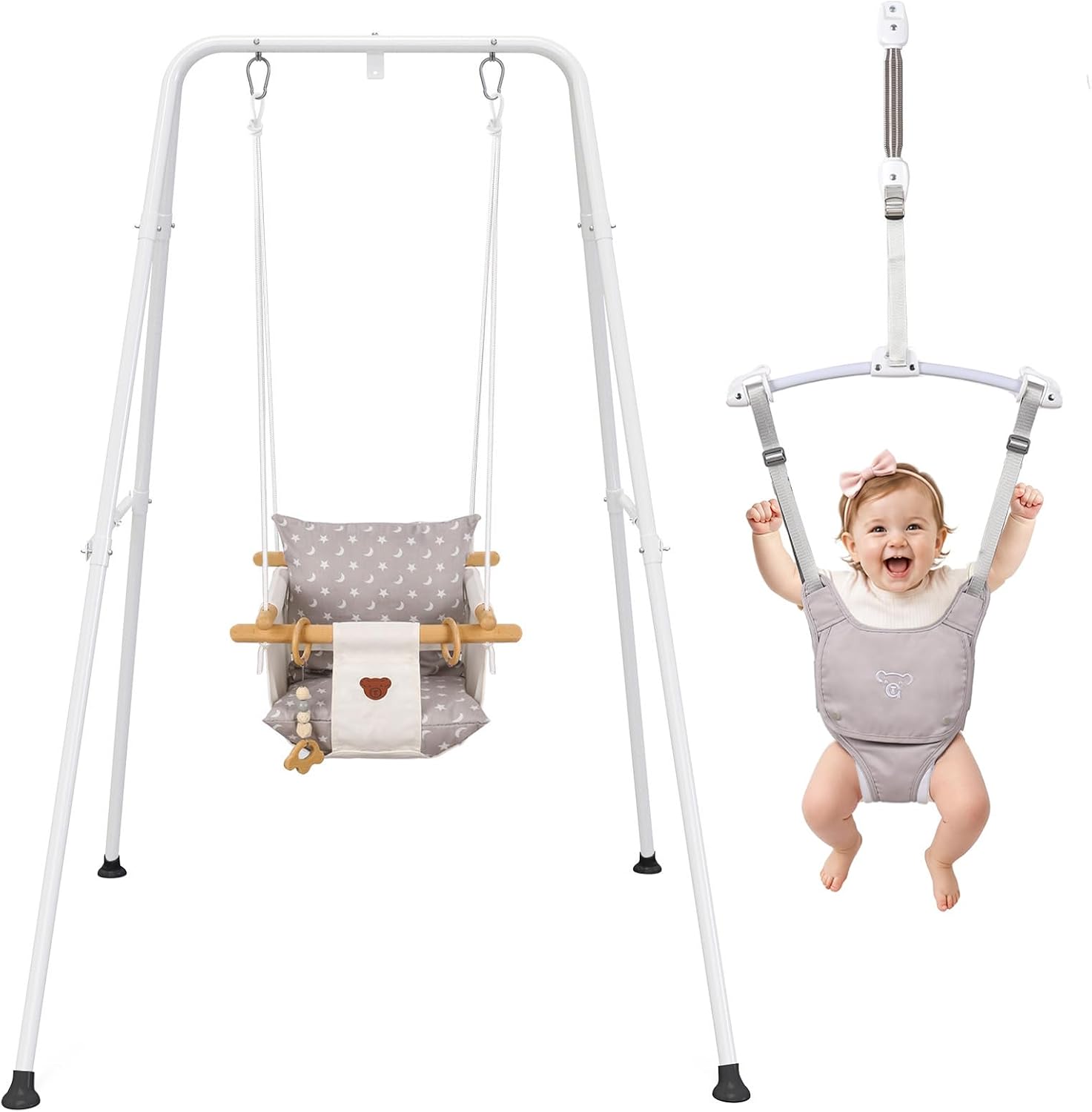 2 in 1 Baby Jumper & Swing, Foldable Stand, Toddler Swing Set for Indoor & Outdoor