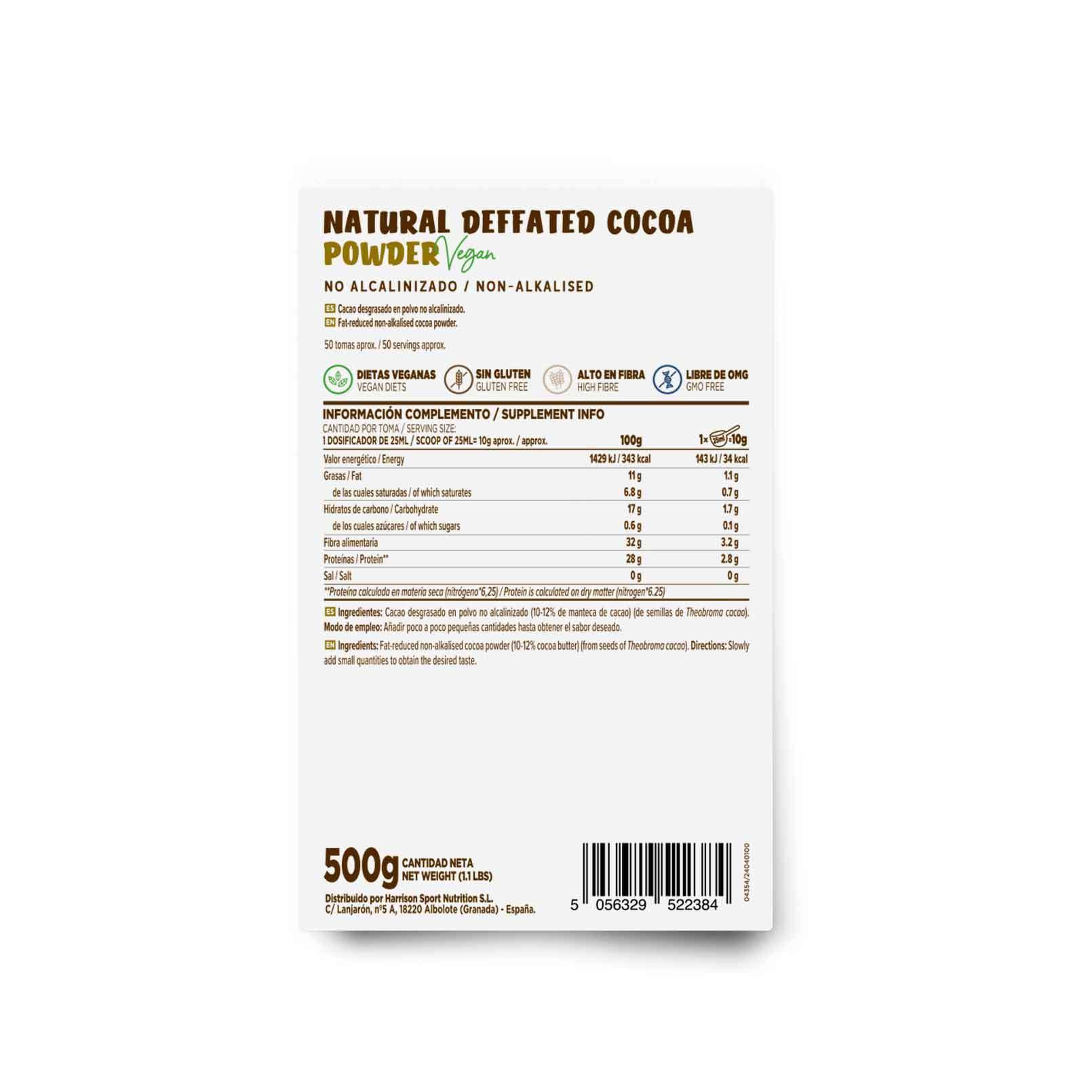 HSN Cacao Natural Desgrasado No Alcalinizado 500g 100% Puro Sabor Natural Sin Azucares Añadidos No-GMO Vegano Sin Gluten