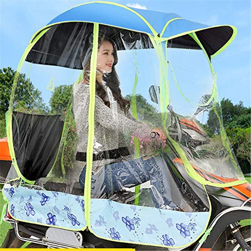 完全密閉型電動スクーター傘キャノピーオーニング、防水ユニバーサルモビリティサンシェードレインカバー,ブルー,No Rear View Mirror
