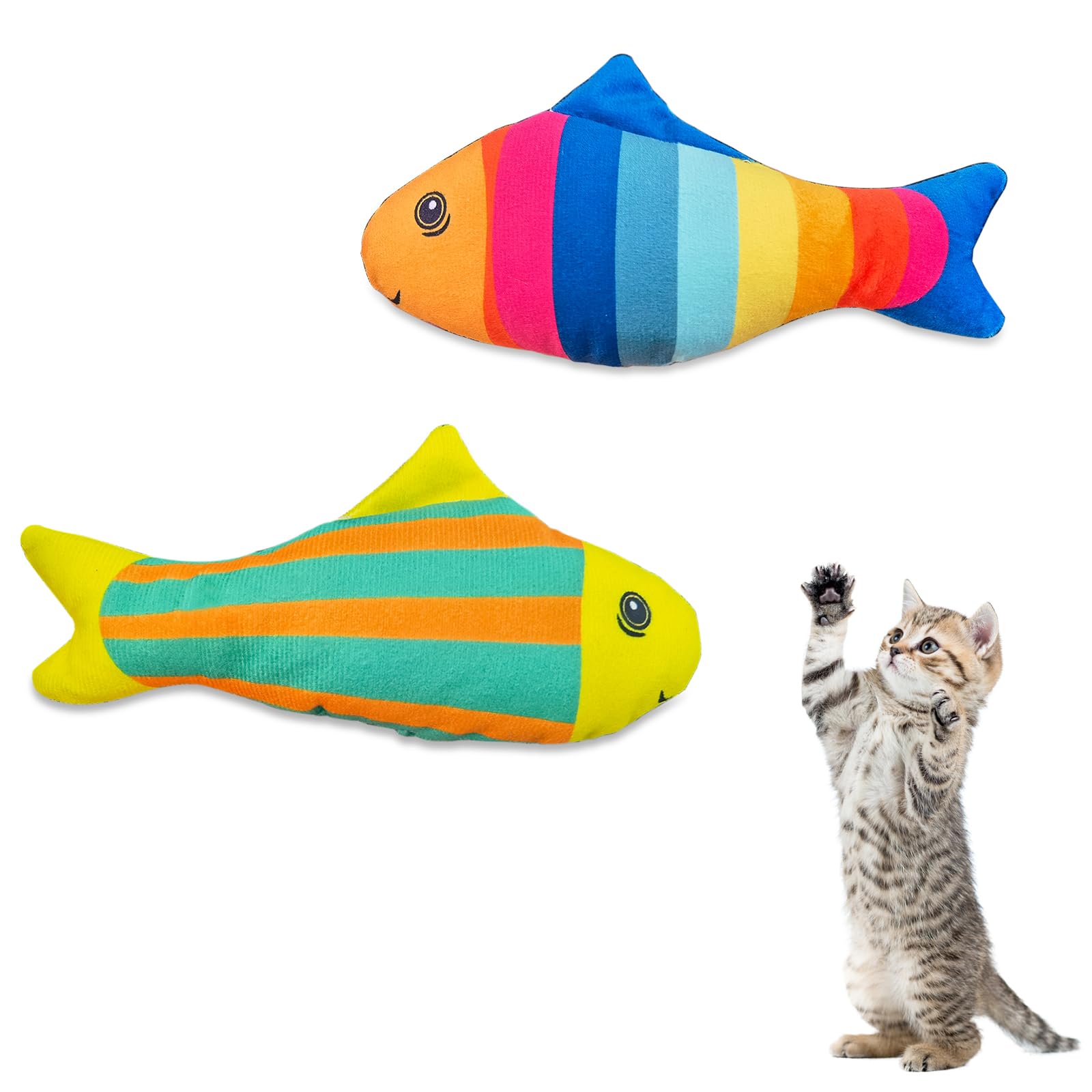 Andiker 2PCS Catnip Toys for Cats Colorful Cat Fish Toys with Catnip Built-in Bells Soft Bite-resistant Interactive Cat Toys for Indoor Cats Biting Chewing Reducing Boredom (Lines)