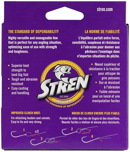 Miniatura 5 de Stren - Línea de pesca monofilamento original Transparente/azul fluorescente,Dorado (Hi-Vis Gold),Claro,Verde Lo-Vis,2-Transparente/azul