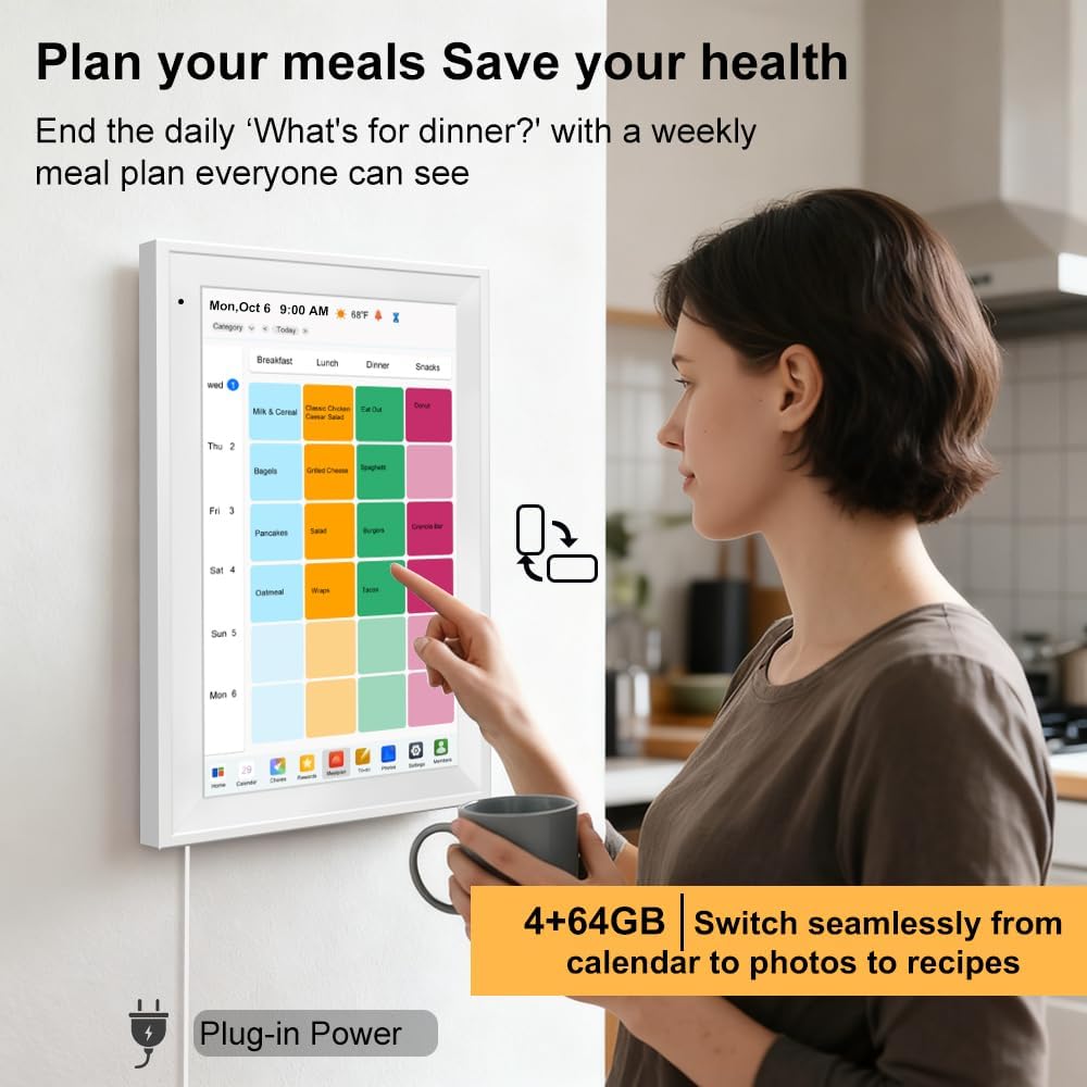 Digital Calendar Planner Interactive Touchscreen Chore Chart Smart Schedule Meal Plan Family Photo Display Sync Calendar Wall & Desk Mountable (15.6 inch)