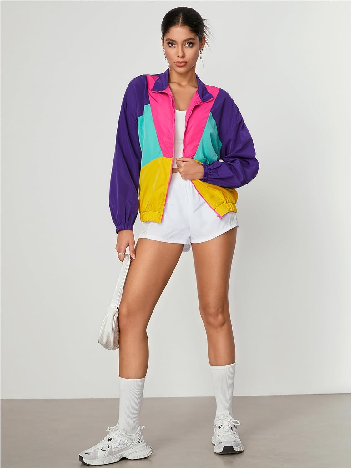 WDIRARA Women's Color Block Zip Up Lightweight Jacket Patchwork Sporty 80s Windbreaker Jacket - Image 6