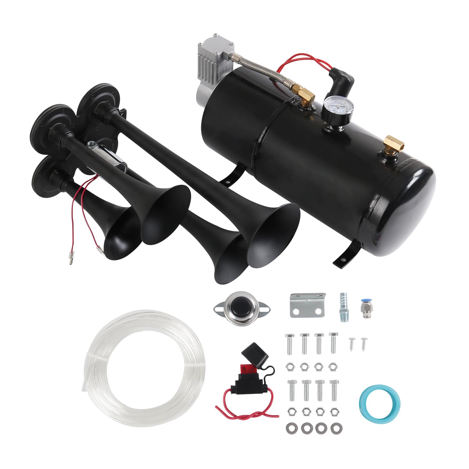 150DB 4 Trumpet Train Horns Kit 150PSI Air Horn Compressor Tank for Trucks