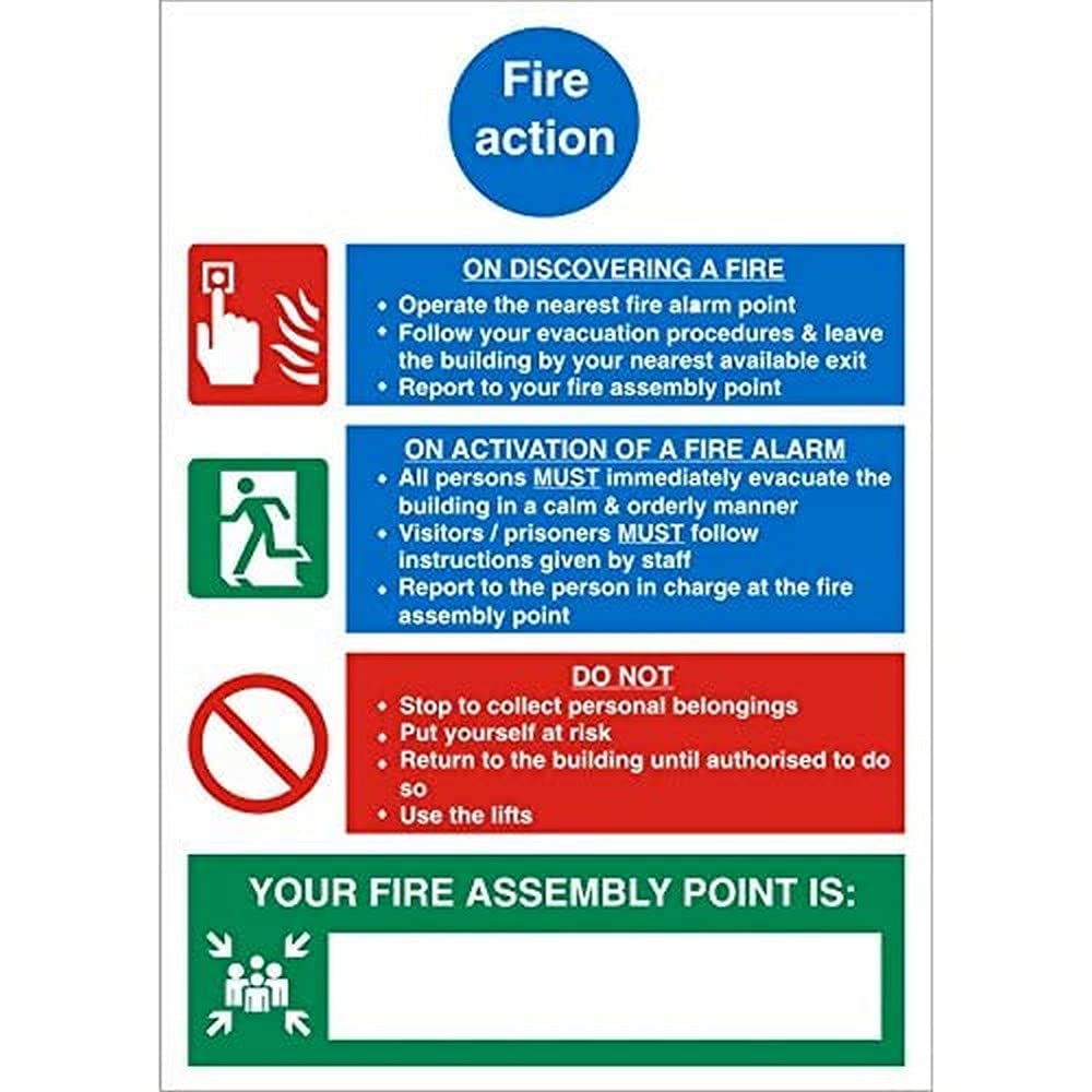 Fire Information Sign Fire Action Adhesive Plastic 30 x 20 cm