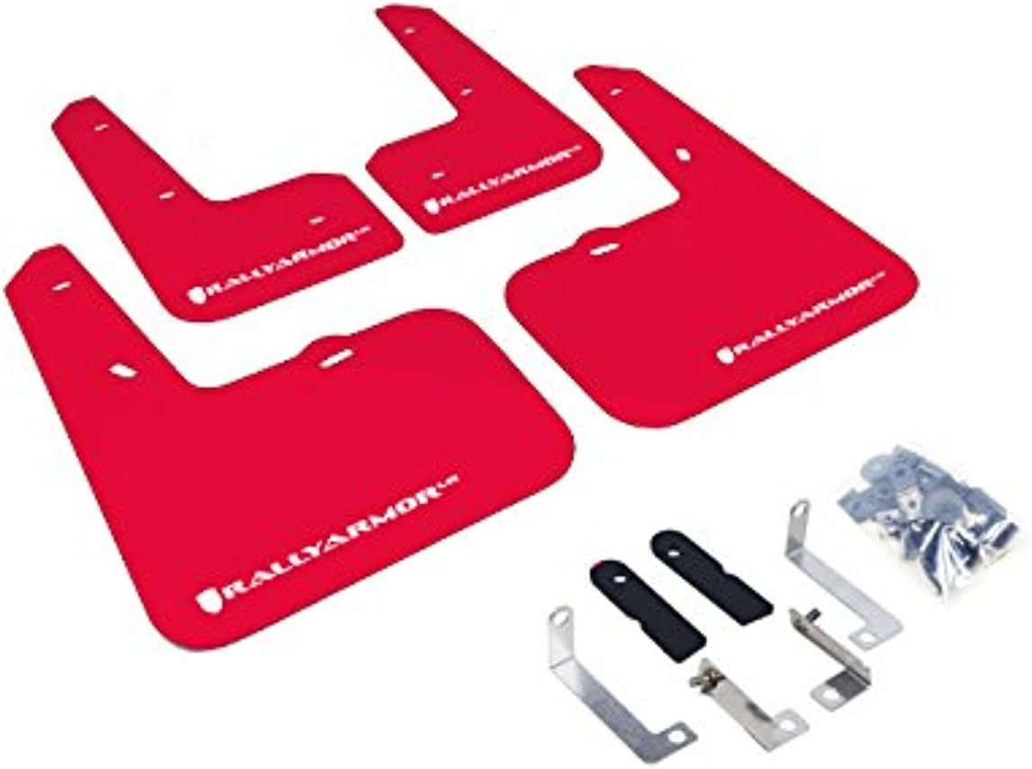 Rally Armor MF24-UR-RD/WH Red, White Mud Flap with Logo (12-13 Hyundai Veloster UR), 1 Pack