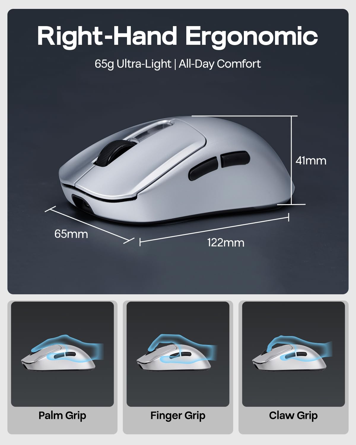 EPOMAKER NEX Pro Ratón Gaming Inalámbrico con Base de Carga RGB | Sensor PixArt PAW3950, 65g, Tasa de Sondeo de 8000Hz, 42K DPI, Tres Modos, Recargable y Software Online