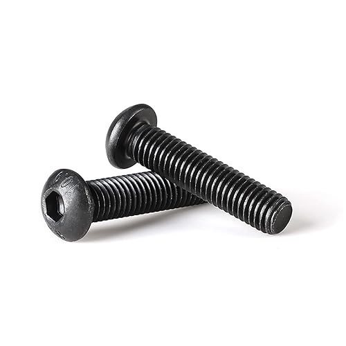 Miniatura 7 de Tornillos de cabeza de botón M5-0.031 x 1.575 in, tornillos de acero de aleación de grado 10.9, acabado de óxido negro, rosca completa a máquina,