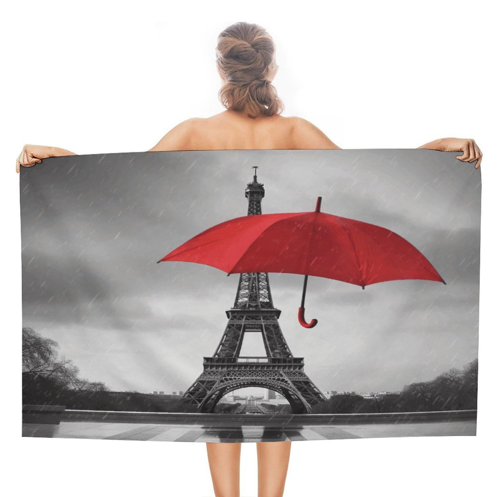 VstaDank Eiffel Tower with Red Umbrella Beach Towels Super Absorbent Soft Lightweight Towel Large Stylish Swim Pool Towels Quick-Dry Oversize Bath Towel Travel Blankets for Adult Vacation&Gift