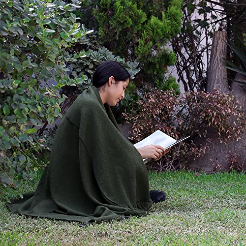 Arequipa Pride - Alpaca Wool Throw Blanket Woven Soft Warm Solid Color Design Peru 64" X 53" (Dark Olive Green) #TOP3