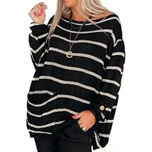 BIVENANT Striped Sweater Womens Oversized Color Block Crewneck Long Sleeve Casual Knit Pullover Sweaters Plus Size