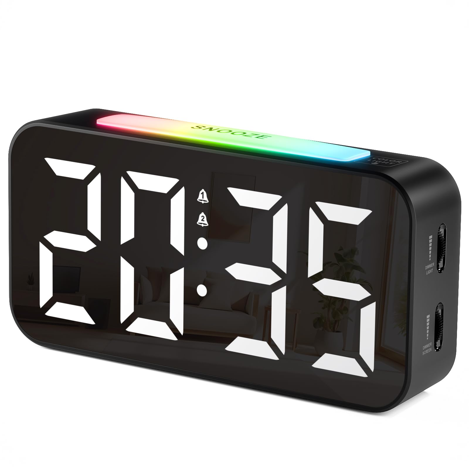 Despertador Digital con Pantalla LED Grande, Reloj Despertador de Luz Nocturna de 9 Colores, Brillo y Volumen Ajustable, Alarma Doble, Snooze, Reloj Digital con Cable Electrico Adaptador