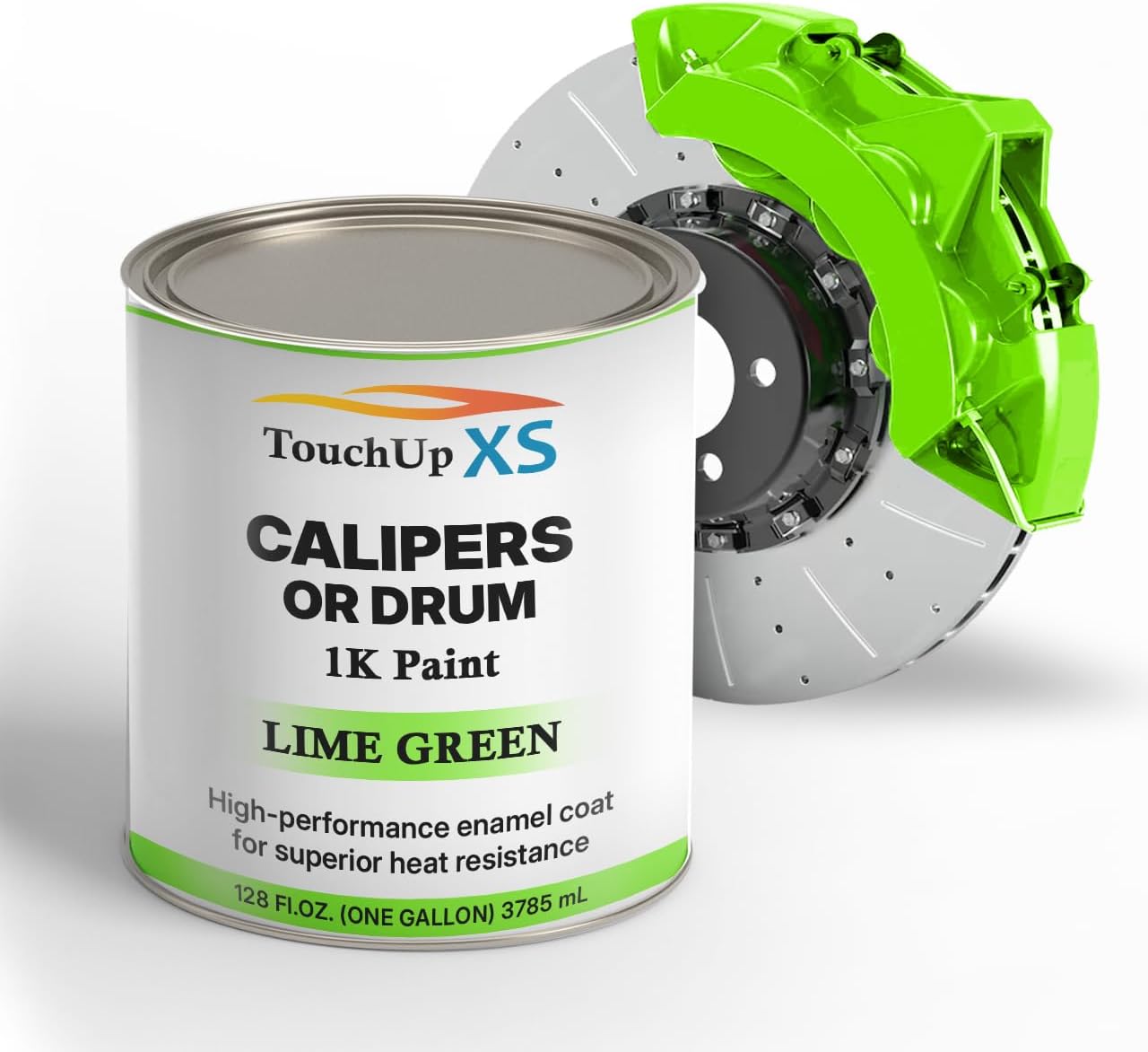 TouchupXS-High Temp Brake Calipers/Drums Enamel Coat 1K Lime Green-Gallon