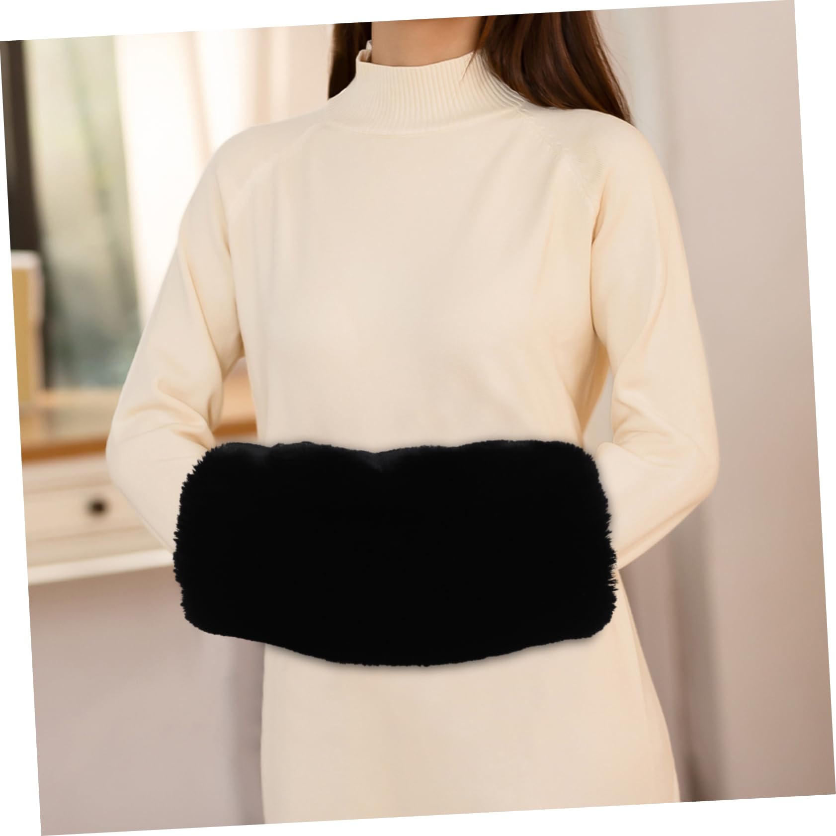 COLLBATH Manguitos De Mano De Piel Sintética Negros, Tamaño 35x20 Cm, Cálidos para Invierno, Unisex para Mujeres, Hombres y Niñas, Uso Fríos y Eventos Formales